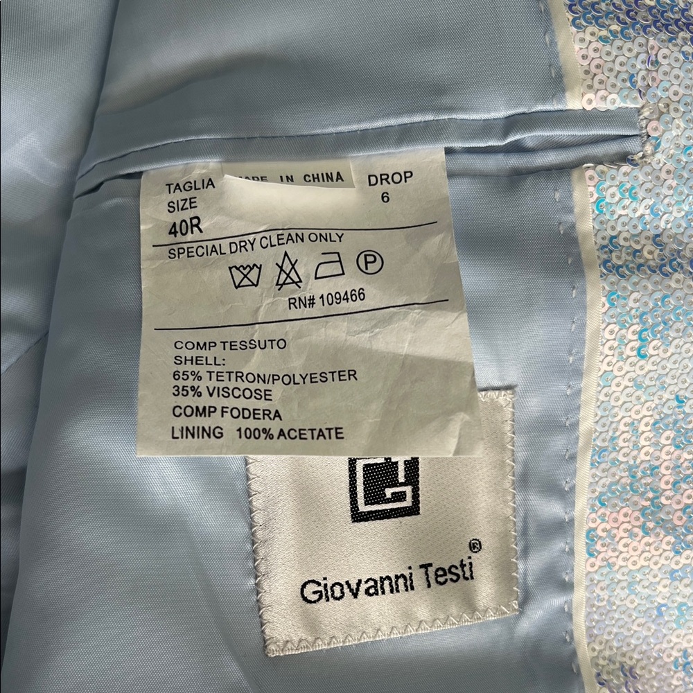 NWOT. Light Blue Brocade Shawl Collar Blazer and Trouser Set with bow tie.Men - Picture 14 of 16